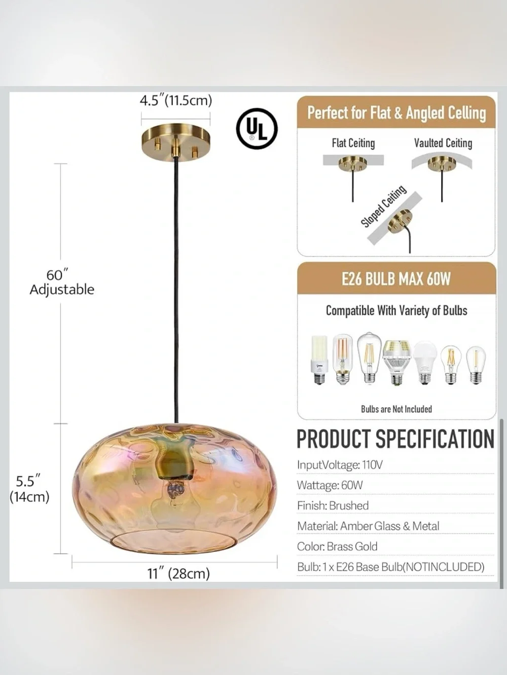 Amber Glass Pendant Lighting, 11